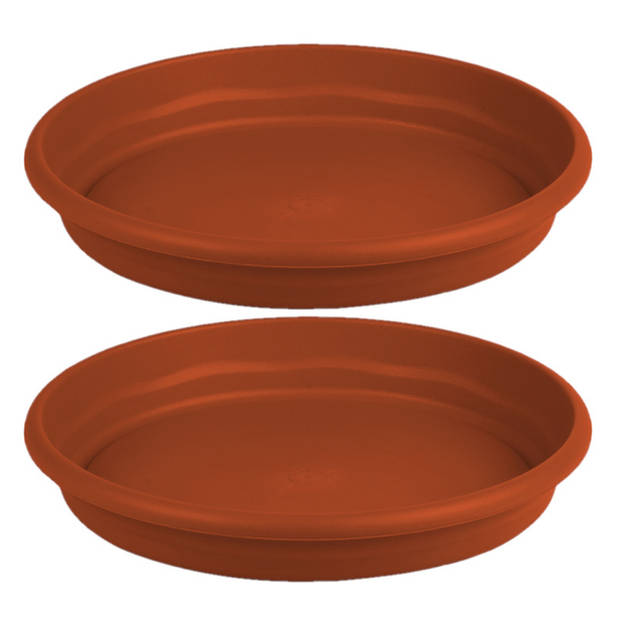 Set van 2x stuks bloempot/plantenpot onderschaal terra cotta kunststof diameter 18 cm - Plantenpotten