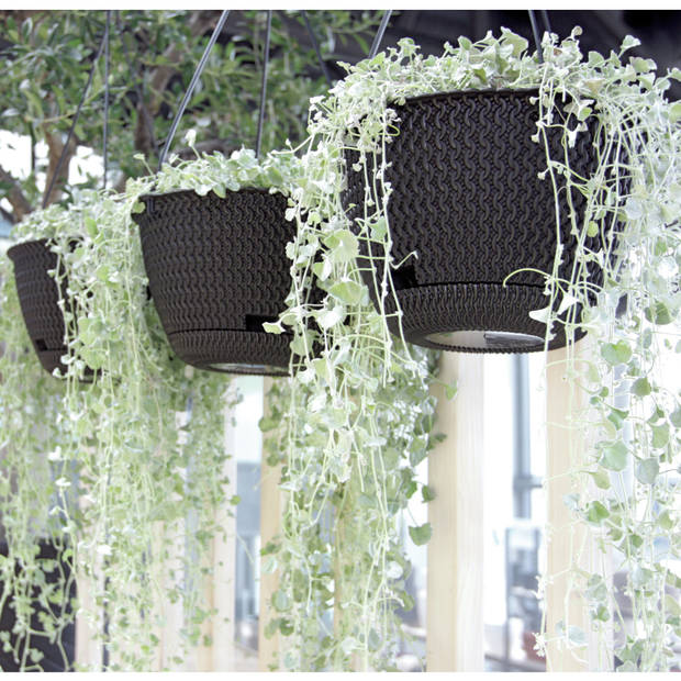 2x Stuks witte hangende kunststof Splofy bloempotten/plantenpotten met schotel 4,8 liter - Plantenpotten