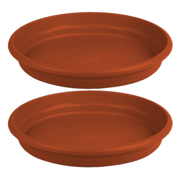 Set van 2x stuks bloempot/plantenpot onderschaal terra cotta kunststof diameter 26 cm - Plantenpotten