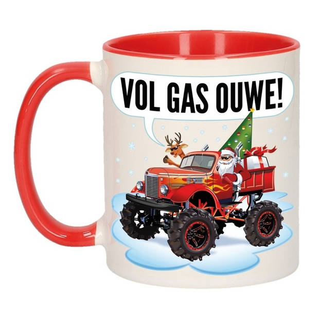 2x stuks kerst cadeau bekers / mokken monstertruck auto vol gas ouwe 300 ml - Bekers