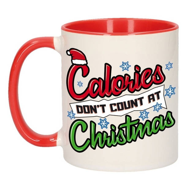 2x stuks kerst cadeau bekers / mokken calories dont count at Christmas 300 ml - Bekers