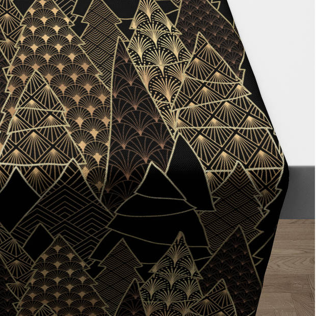 Ambiente tafelloper - zwart met gouden bomen - 40 x 150 cm - katoen - Tafellakens