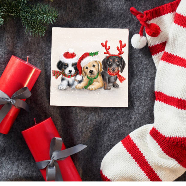 Ambiente kerst thema servetten - 20x st - 33 x 33 cm - honden print - Feestservetten