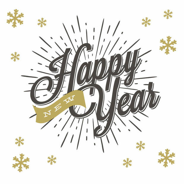 Duni nieuwjaar servetten - 20x st - 33 x 33 cm - Happy New Year - Feestservetten