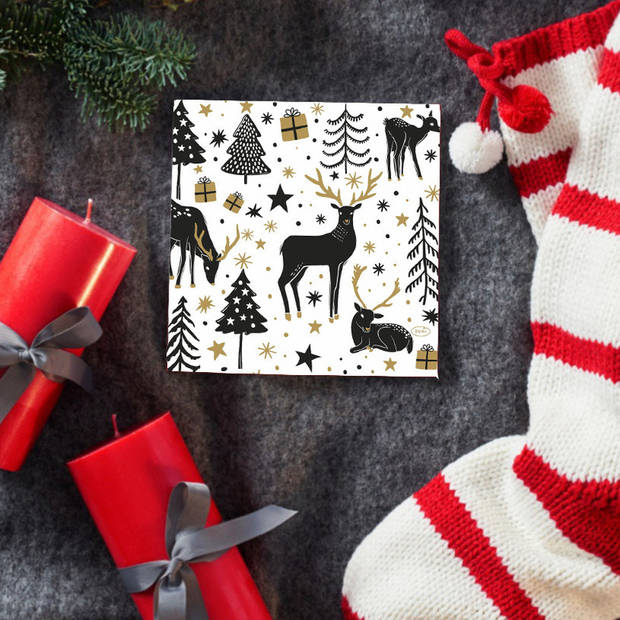Duni kerst thema servetten - 20x st - 33 x 33 cm - wit met rendieren - Feestservetten