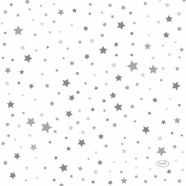 Duni kerst thema servetten - 60x st - 33 x 33 cm - wit met sterren - Feestservetten