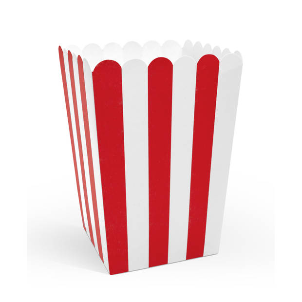 Partydeco Popcorn/snoep bakjes - 12x - rood gestreept - 7 x 7 x 12 cm - Wegwerpbakjes