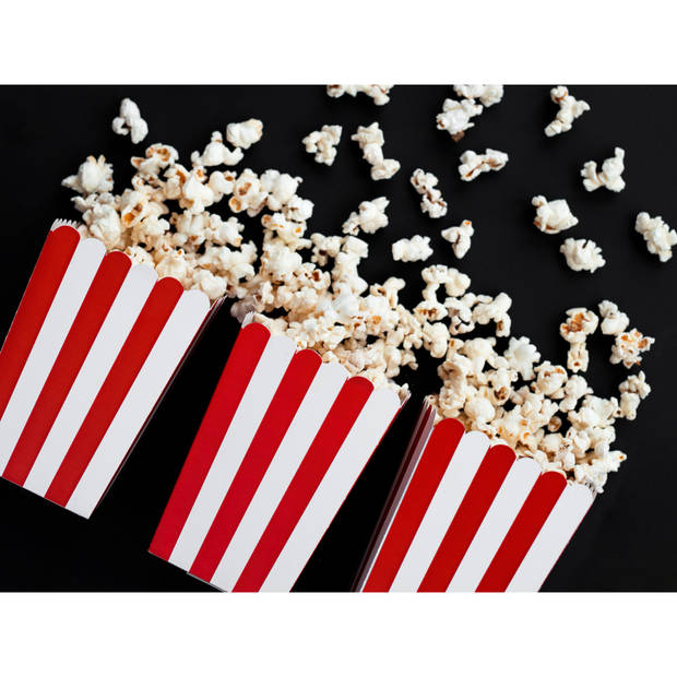 Partydeco Popcorn/snoep bakjes - 6x - rood gestreept - karton - 7 x 7 x 12 cm - Wegwerpbakjes