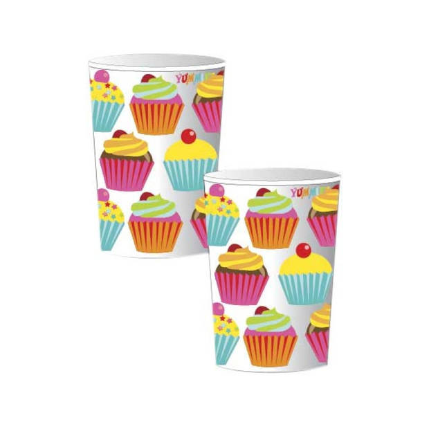 Cupcake thema verjaardag bekertjes 8x stuks - Feestbekertjes