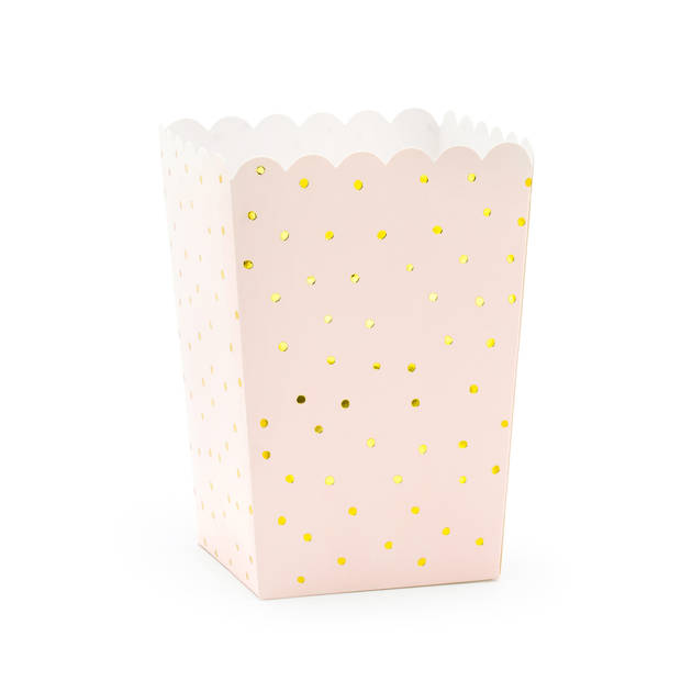 Partydeco Popcorn/snoep bakjes - 12x - roze/goud stippen - karton - Wegwerpbakjes
