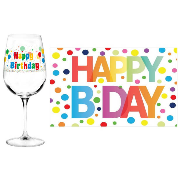 Happy Birthday cadeau glas 40 jaar verjaardag en A5-size wenskaart - feest glas wijn