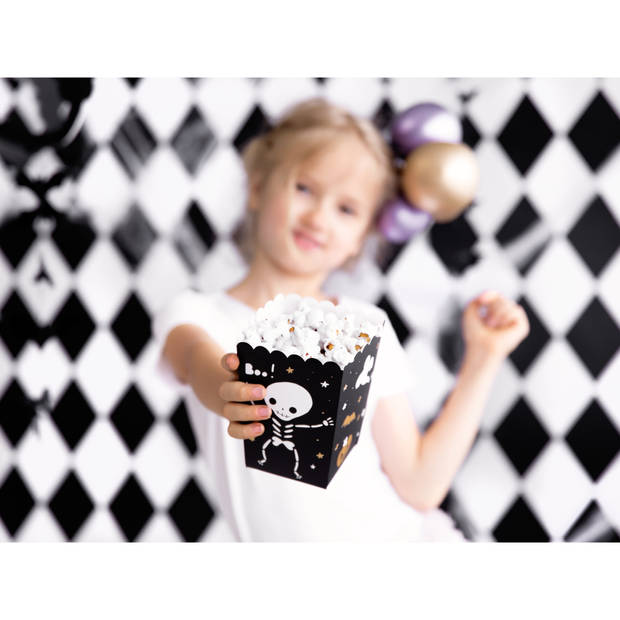 Partydeco Popcorn/snoep bakjes - 6x - Halloween thema - karton - 7 x 7 x 12 cm - Wegwerpbakjes