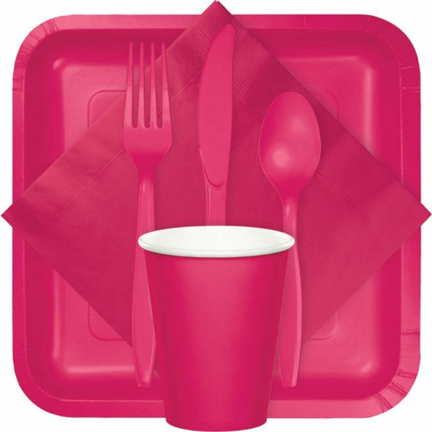 Roze plastic bestek set 120 stuks - Feestbestek