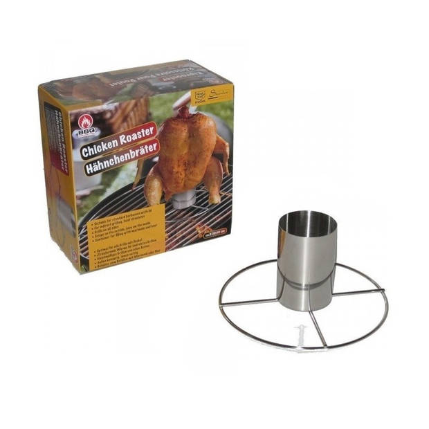 Kiprooster/kippengrill voor de barbecue/BBQ/oven RVS 20 cm met vleesthermometer / braadthermometer - barbecueroosters
