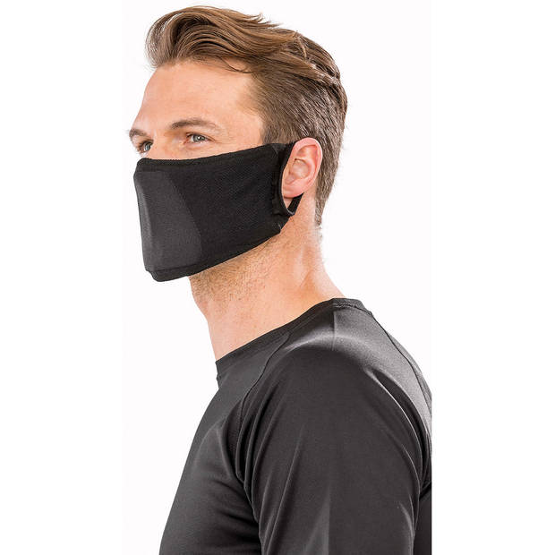 1x Wasbare antibacteriele gezichtsmaskers/mondkapjes zwart van ademende stof voor volwassenen - Mondkapjes