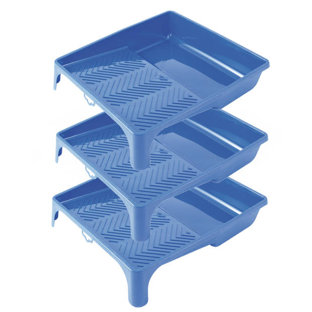 3x stuks verfbakken voor verfrollers/lakrollers blauw tot 25 cm - Verfemmers