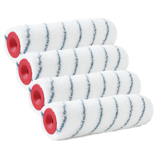 Set van 4x stuks muur vacht anti-spat verfrollers nylon pluisvrij 7,4 x 18 cm - Verfrollers