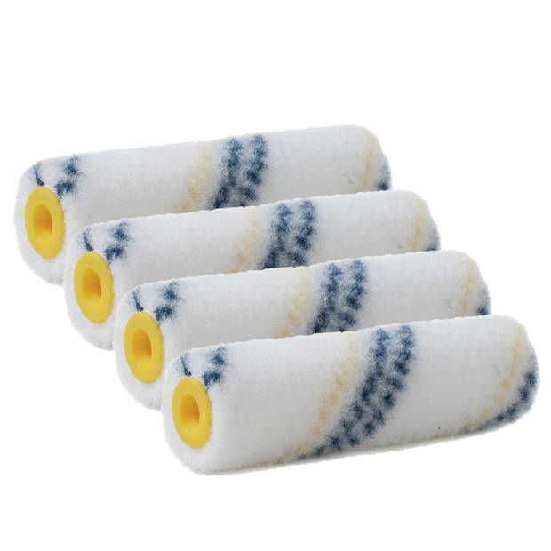 Set van 4x stuks muur vacht anti-spat verfrollers nylon pluisvrij 3,1 x 10 cm - Verfrollers