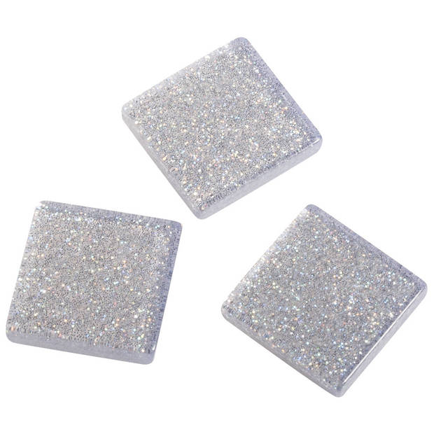 615x stuks Acryl glitter mozaiek steentjes zilver 1 x 1 cm - Mozaiektegel