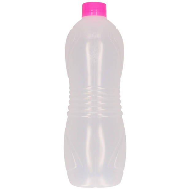 Plasticforte Drinkfles/waterfles/bidon - 1500 ml - transparant/roze - kunststof - Drinkflessen