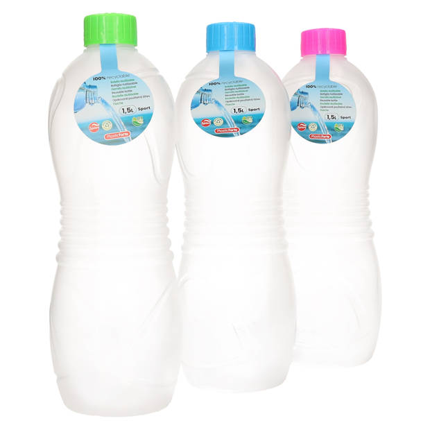 Plasticforte Drinkfles/waterfles/bidon - 1500 ml - transparant/blauw - kunststof - Drinkflessen