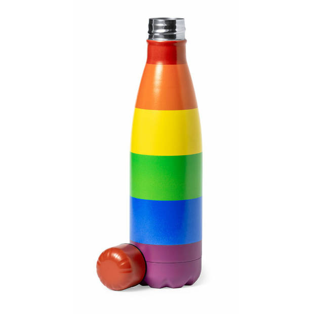 RVS waterfles/drinkfles - 2x - regenboog kleuren - met schroefdop - 790 ml - Drinkflessen