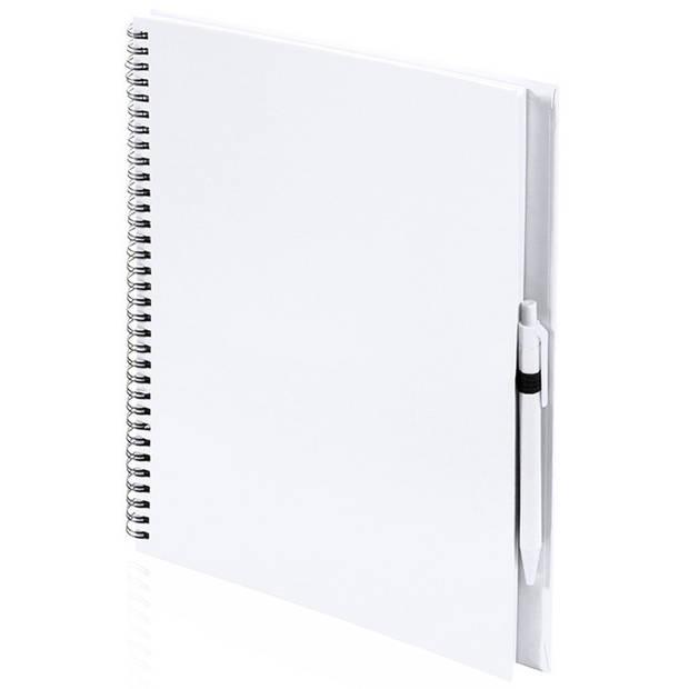 Wit schetsboek/tekenboek met 50 viltstiften - Schetsboeken