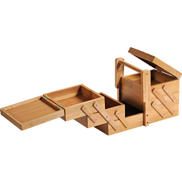 Houten naaispullen bewaardoos/opbergmand 16 x 29 x 19 cm - Naaidozen