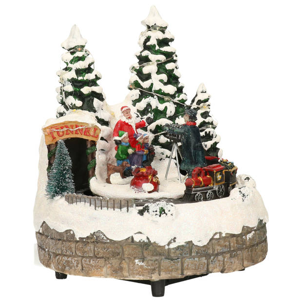 Christmas Decoration kersttafereel met rijdende trein -muziek en licht - Kerstdorpen