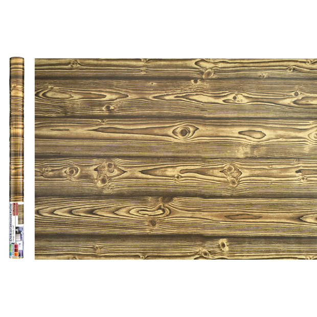 Decoratie plakfolie - 3x - bruin hout patroon - 45 cm x 2 m - zelfklevend - Meubelfolie