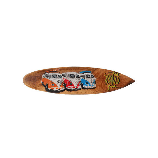 Bruine surfplank/surfboard wanddecoratie/muurdecoratie met VW busjes 40 cm - Tuindecoratie