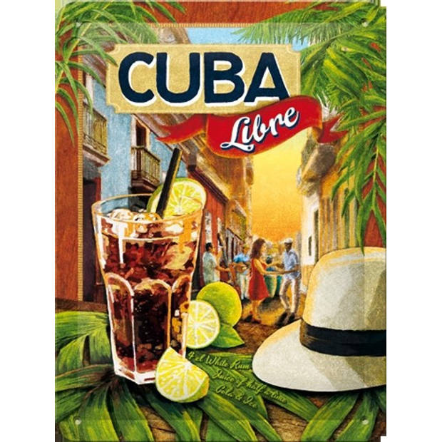 Tinnen plaatje Cuba Libre 15 x 20 cm - Metalen wandbordjes