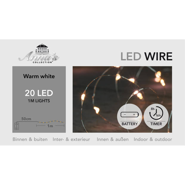 Anna Collection lichtdraad - 2x st - zilver -20 leds -warm wit -100cm - Lichtsnoeren