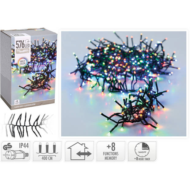 Christmas Decoration cluster lichtsnoer gekleurd -2x -420 cm -576 leds - Kerstverlichting kerstboom