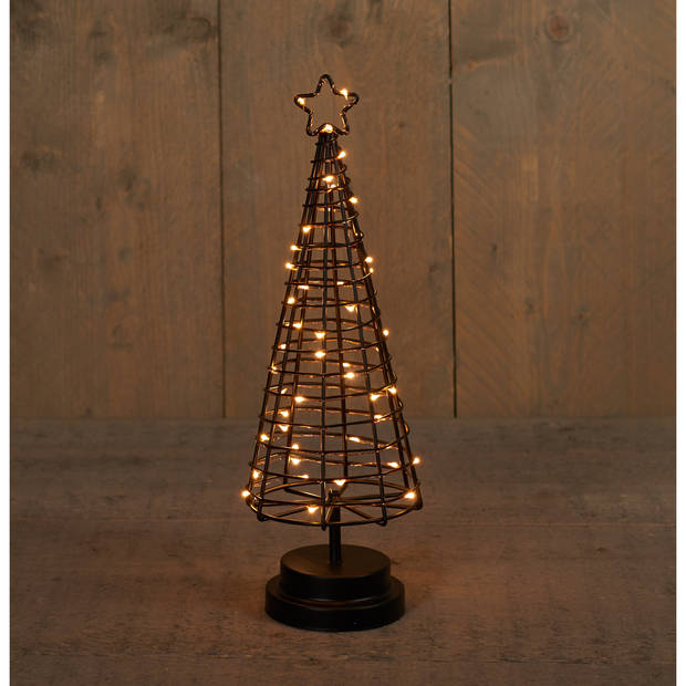 Verlichte figuren zwarte 3D lichtboompje/metalen boom/kerstboompje met 45 led lichtjes 36 cm - kerstverlichting figuur