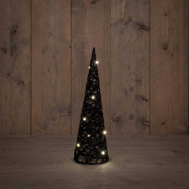 Anna Collection LED piramide kerstboom - H40 cm - zwart - kunststof - kerstverlichting figuur