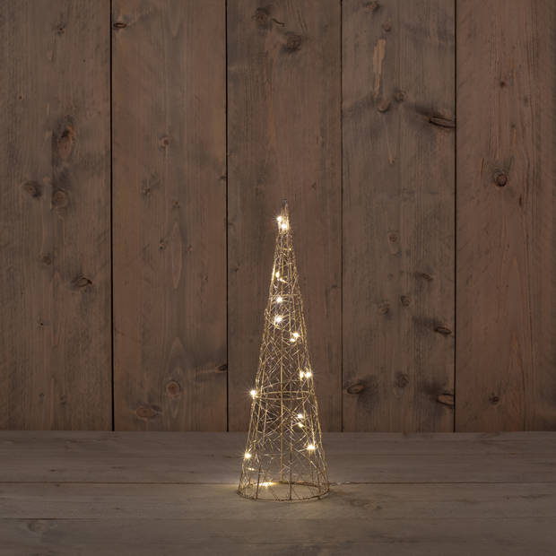 Anna Collection LED kerstboom kegel - H40 cm - goud - metaal - kerstverlichting figuur