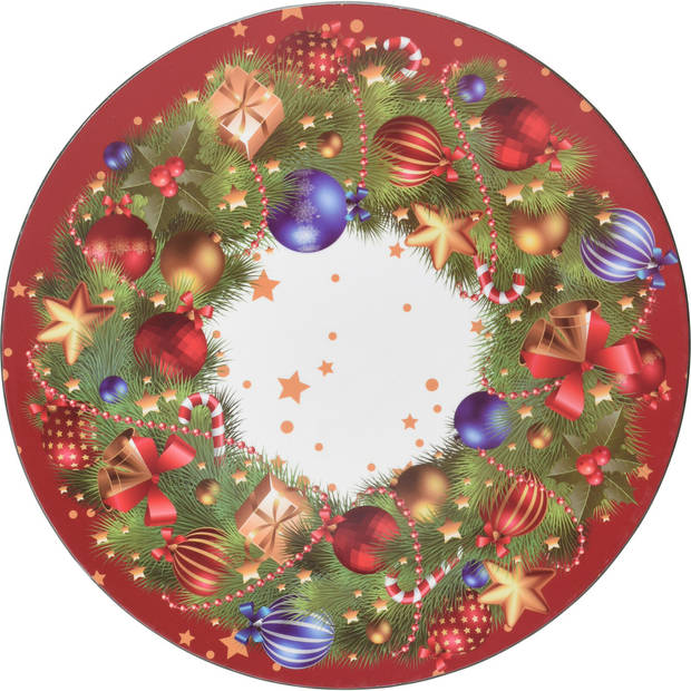 Christmas Decoration kaarsenbord/onderbord kerst- rood - D33 cm - Kaarsenplateaus