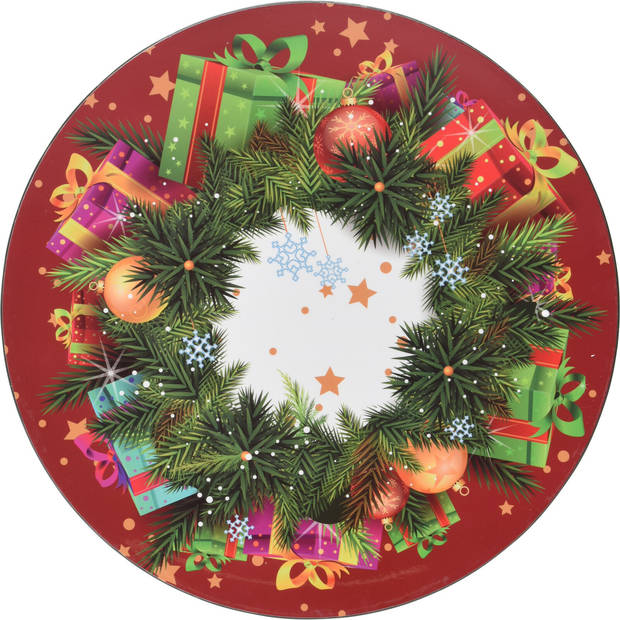 Christmas Decoration kaarsenbord/onderbord kerst- rood - D33 cm - Kaarsenplateaus