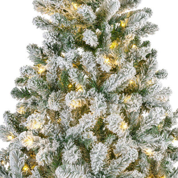 Bellatio Decorations kunst kerstboom - 210 cm - sneeuw en verlichting - Kunstkerstboom