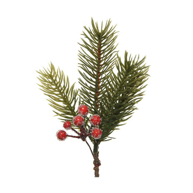 Decoris kersttak - groen met bes - 21.5 cm - voor kerststukjes - Decoratieve tak kerst