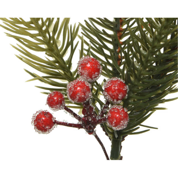 Decoris kersttak - groen met bes - 21.5 cm - voor kerststukjes - Decoratieve tak kerst