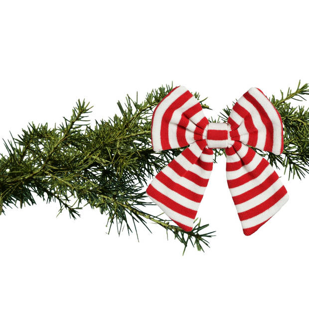 House of Seasons kerstdecoratie strikken- 2x -rood/wit -20x17 cm - Kersthangers