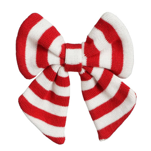 House of Seasons kerstdecoratie strikken- 2x - rood/wit - 14 cm - Kersthangers