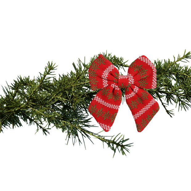House of Seasons kerstdecoratie strik - 2x - rood - 20 cm - polyester - Kersthangers