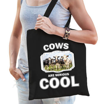 Katoenen tasje cows are serious cool zwart - kudde Nederlandse koeien/ koe cadeau tas - Feest Boodschappentassen