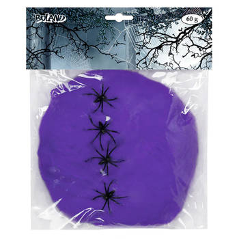 Boland decoratie spinnenweb/spinrag met spinnen - 60 gram - paars - Halloween/horror versiering - Feestdecoratievoorwerp