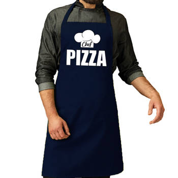 Schort chef pizza navy voor heren - Feestschorten