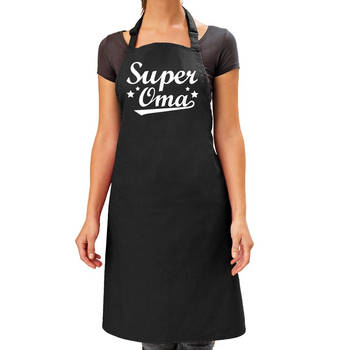 Super oma kado bbq/keuken schort zwart voor dames - Feestschorten