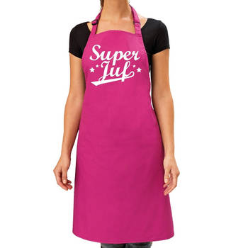 Super juf bbq/keuken schort roze voor dames - Einde schooljaar/ jufdag cadeau - Feestschorten